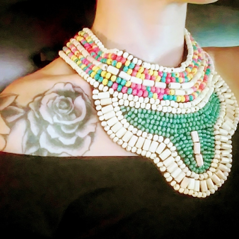 Colorful American-Indian style, beaded choker